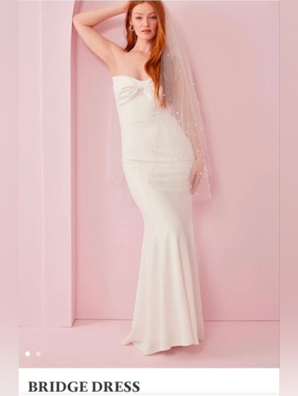 Vow'd Bridge Strapless White Mermaid Wedding Dress with Bow Detail Size 10nwt